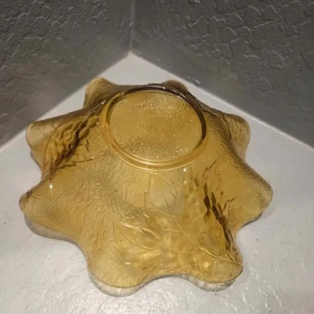 Vintage Depression Glass Amber Glass Grape Pattern Ruffled Bowl 10